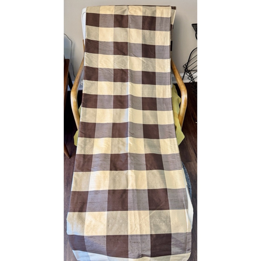 Elite Style Linens n Things Brn Gold Buffalo Check 100% Silk Lined Curtains 2pc